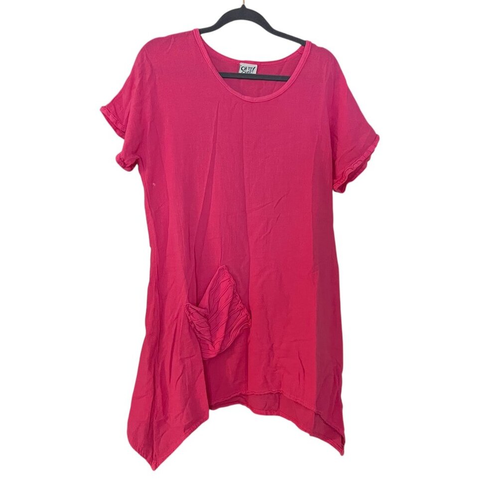 Oh My Gauze! Neon Pink Faith Tunic Top Pocket Asymmetrical Hem Size 1 Lagenlook